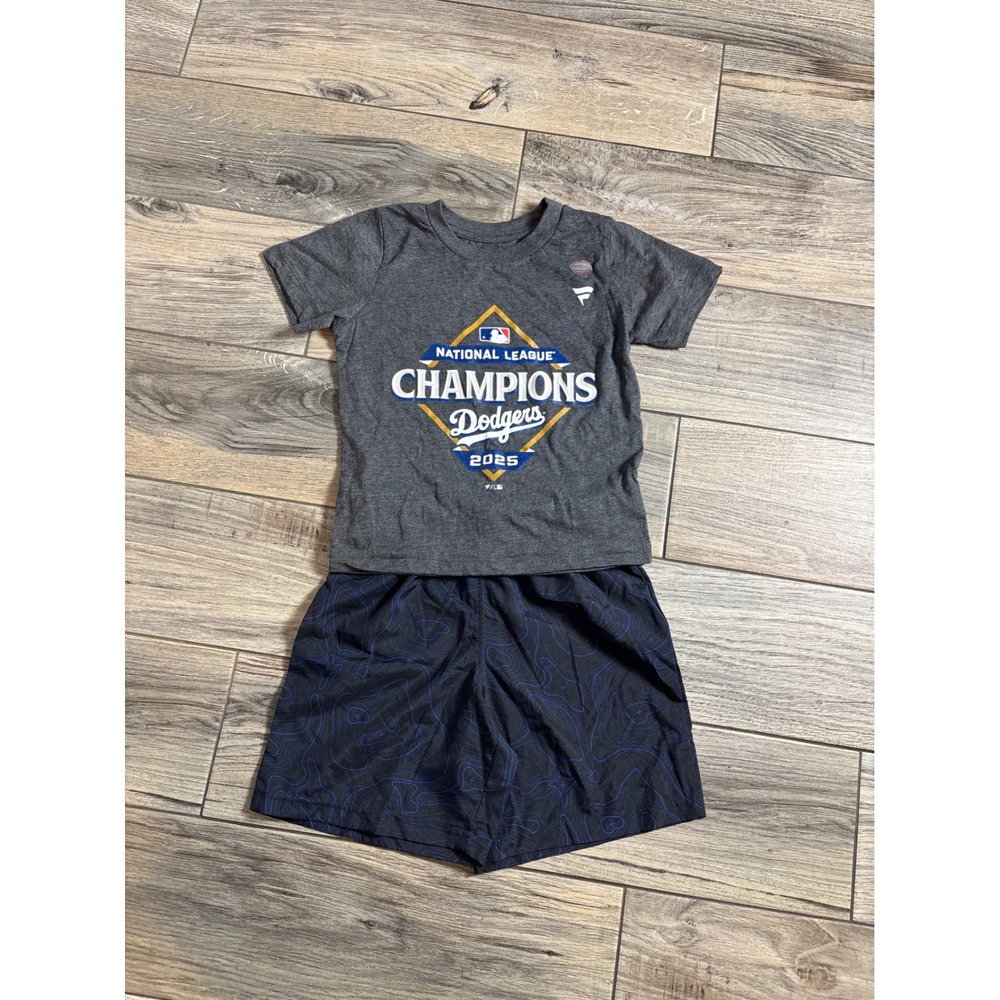 MLB Fanatics Dodgers Shirt BCG Shorts Toddler 4T Grey Blue Sporty Athletic Set - Picture 1 of 7